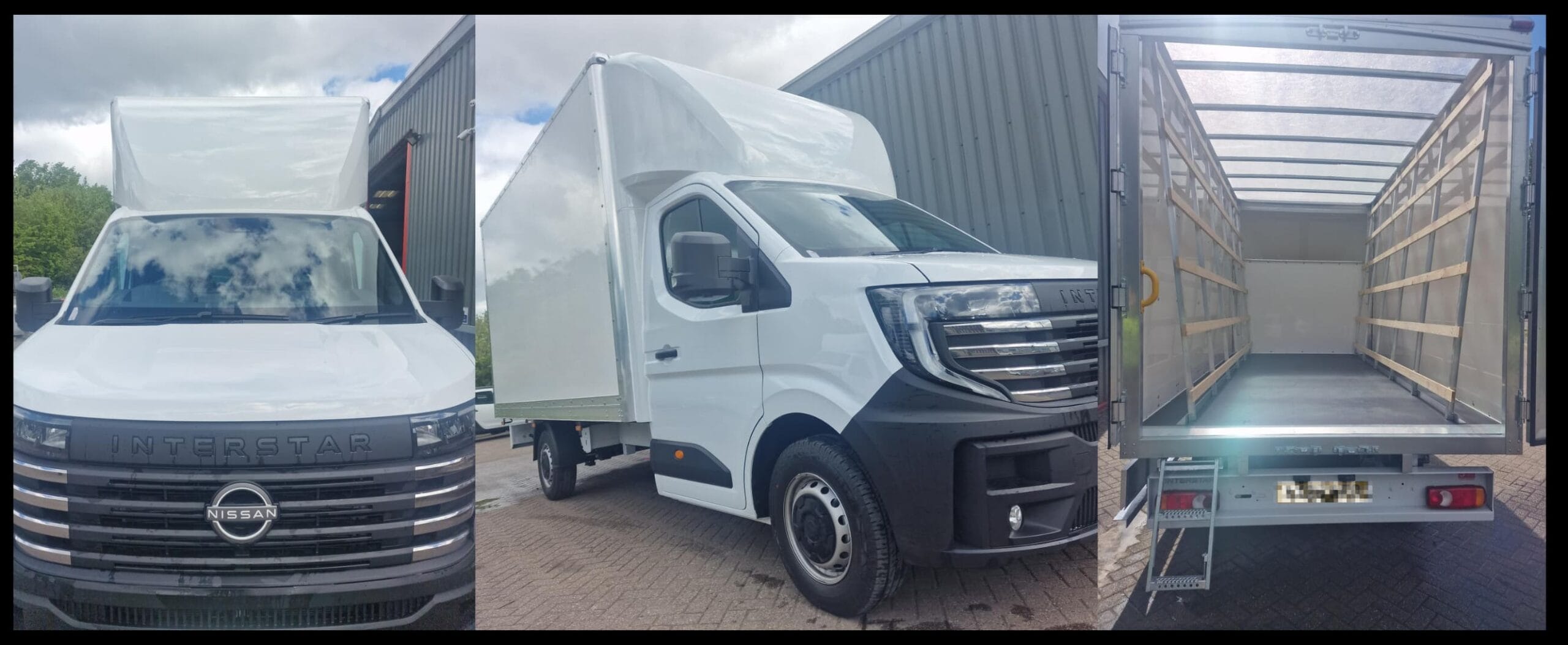 Bespoke Nissan Interstar box van conversion with aerodynamic Luton body and large cargo area designed for efficient commercial transport and delivery operations.